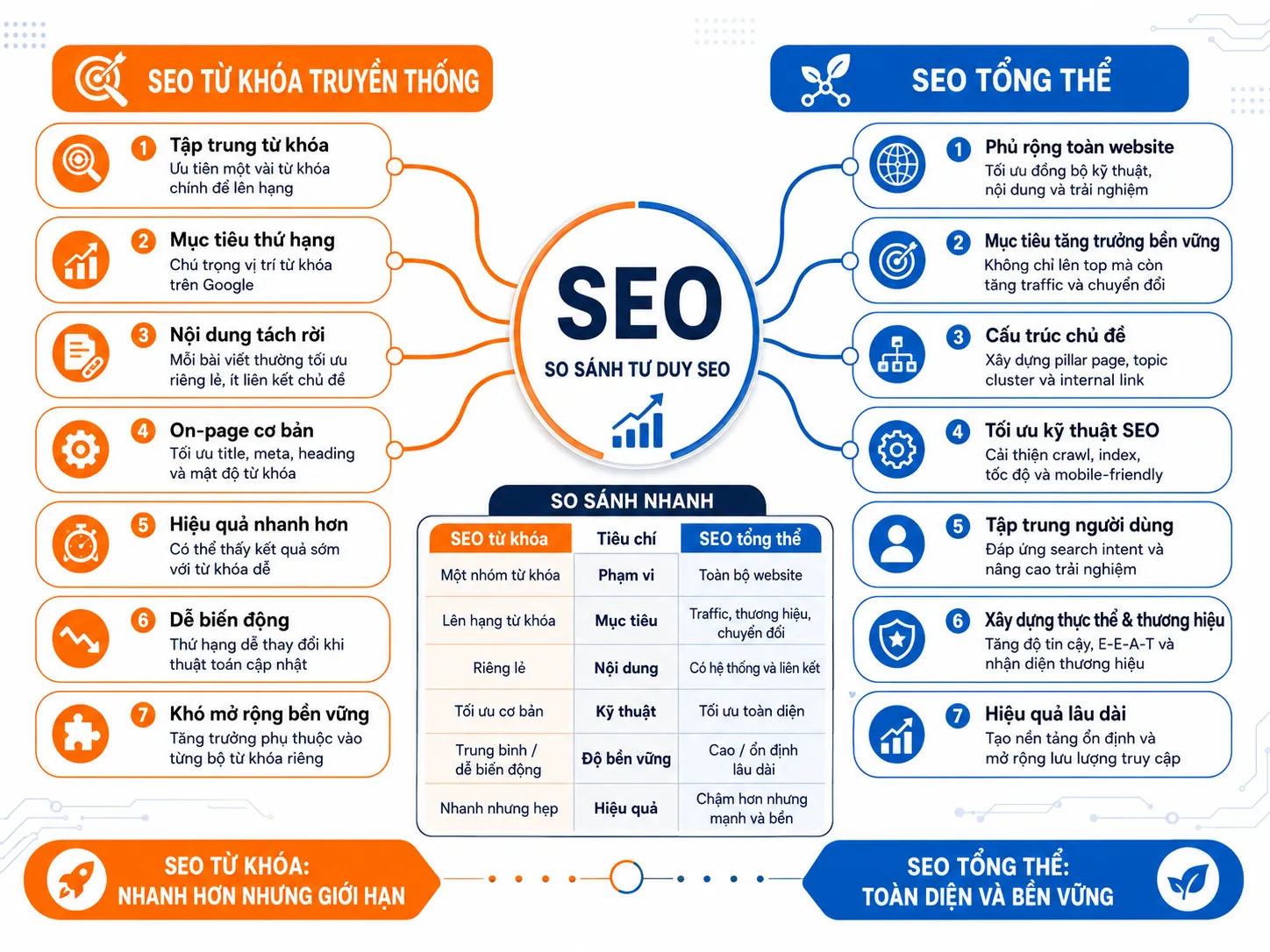 Sự khác biệt cốt lõi giữa SEO tổng thể và SEO từ khóa