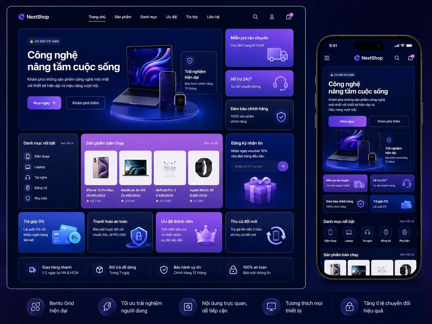 Bố cục Bento Grid trong xu hướng thiết kế website hiện đại